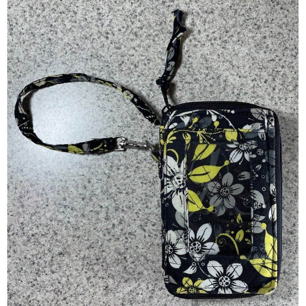 FLOWER WRISTLET Wallet Zip Around I.D./Card Holder - BLACK - YELLOW - WHITE